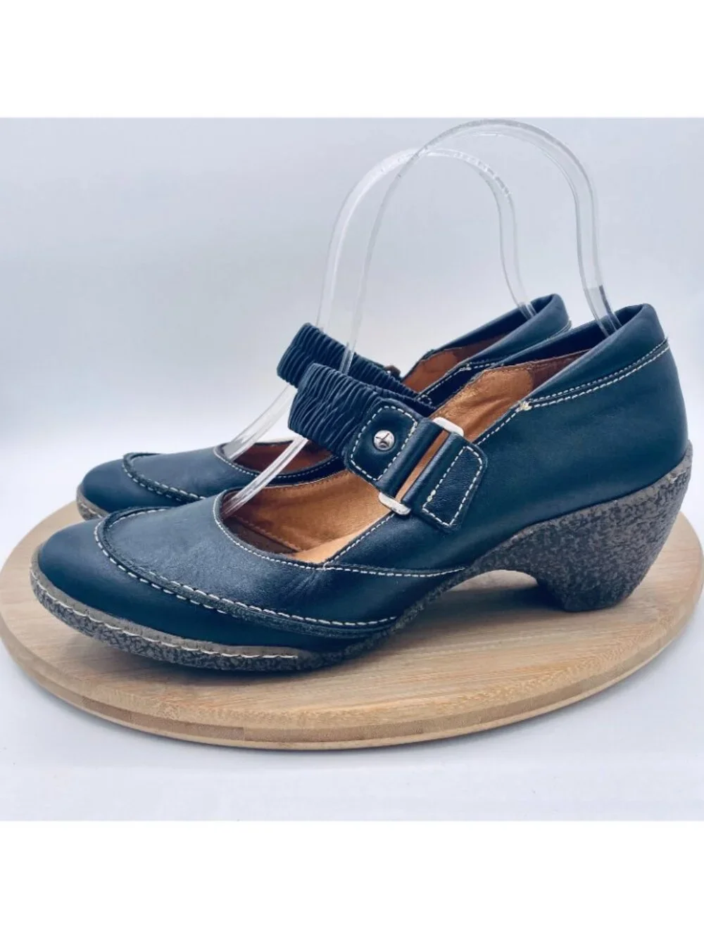 Pikolinos Mary Jane Shoes Womens 7.5 Black Leather Comfort Heels Cap